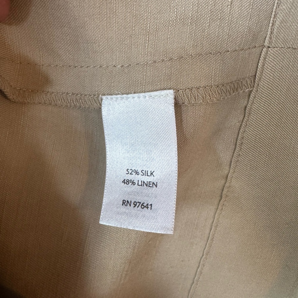 J Jill Silk Linen Shift Boxy Dress, has front patch pockets. Tan Sz L - Picture 8 of 10
